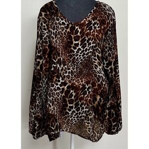Ashley Stewart Leopard Blouse 14 16 Asymmetric Boho Chic Statement‎ Flowy USA